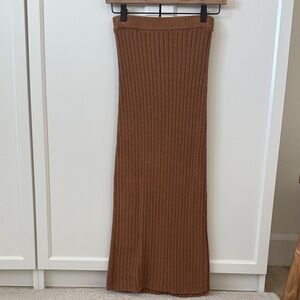 & Other Stories Ribbed Midi Skirt in Camel Brown